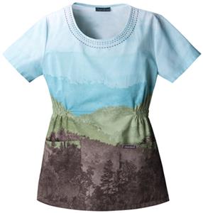 Cherokee Women's Basic Print Round Neck Scrub Tops