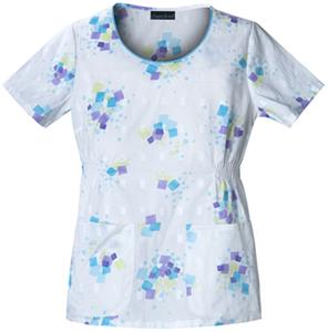 Cherokee Women's Basic Print Round Neck Scrub Tops