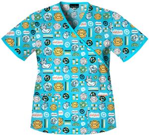 Cherokee Women's Basic Print Mock Wrap Scrub Tops