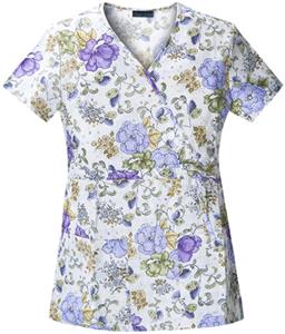 Cherokee Women's Basic Print Mock Wrap Scrub Tops