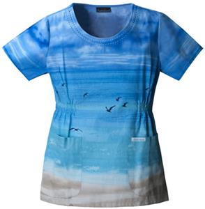 Cherokee Women's Basic Print Round Neck Scrub Tops