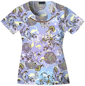 Cherokee Women's Basic Print Round Neck Scrub Tops