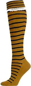 Nouvella Womens Stripe Lace Turned Cuff Knee Socks