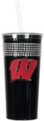 NCAA Wisconsin Badgers Black Bling Tumbler w/Straw