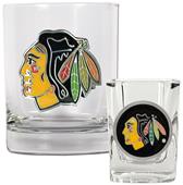 NHL Chicago Blackhawk Rocks Glass & Shot Glass Set