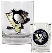 NHL Pittsburgh Penguin Rock Glass & Shot Glass Set