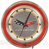 GM Corvette C6 19" Silver Face Neon Logo Clock GM Corvette C6 19" Silver Face Neon Logo Clock