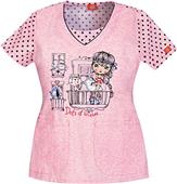 Dickies Womens Jr Fit V-Neck Dots/Wishes Scrub Top