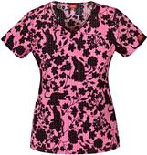 Dickies Women's Jr Fit Feline Floral Scrub Top
