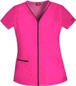 Dickies Women's Junior Fit Zipper V-Neck Scrub Top