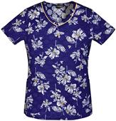Runway Women's Stripe a Posy V-Neck Scrub Top