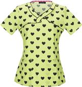 HeartSoul Womens Dot Of Love Mock Wrap Scrub Top