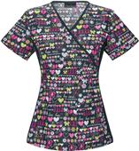 Cherokee Womens Caring Hearts Mock Wrap Scrub Top