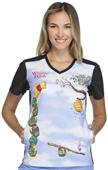 Cherokee Disney Womens V-Neck Knit Panel Scrub Top Cherokee Disney Womens V-Neck Knit Panel Scrub Top
