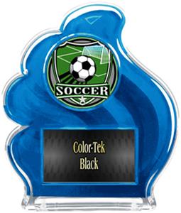 BLUE TROPHY - SHIELD SOCCER MYLAR/BLACK PLATE