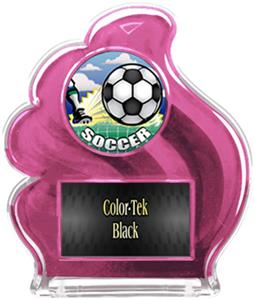 PINK TROPHY - HD SOCCER MYLAR/BLACK PLATE
