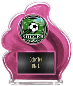 PINK TROPHY - SHIELD SOCCER MYLAR/BLACK PLATE