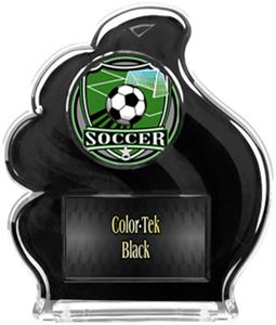 BLACK TROPHY - SHIELD SOCCER MYLAR/BLACK PLATE