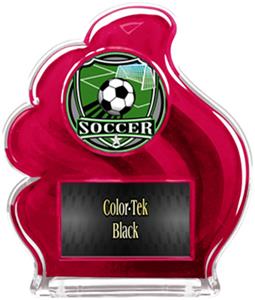 RED TROPHY - SHIELD SOCCER MYLAR/BLACK PLATE