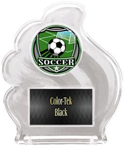 WHITE TROPHY - SHIELD SOCCER MYLAR/BLACK PLATE