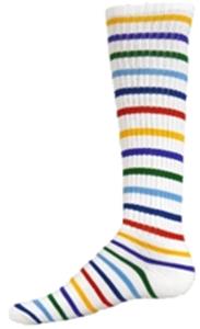 WHITE W/MULTI-COLORED STRIPES