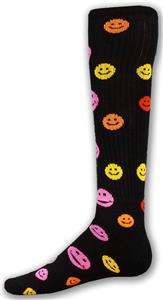 BLACK SOCK W/MULTI-COLORED HAPPY FACES