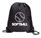 Black Softball Polka Dot Drawstring Backpack