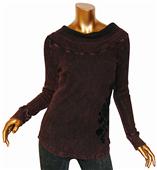 T Party Velvety Flower Cowl Neck Long Sleeve Top