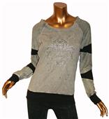 T Party Gray Stone Fleur Cut Out Detail Arm Top