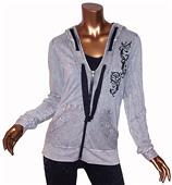 T Party Gray Grommeted Zip Up Hoodie Jacket