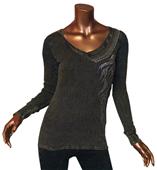 T Party Mineral Wash V-Neck Long Sleeve Top