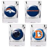 NFL Denver Broncos 4 Piece Shot Glass Set NFL Denver Broncos 4 Piece Shot Glass Set
