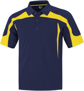 blue and gold polo shirt