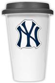 MLB Yankees 12oz Double Wall Ceramic Cup Black Lid