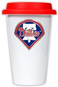 MLB Phillies 12oz Double Wall Ceramic Cup Red Lid
