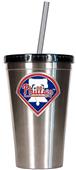 MLB Phllies 16oz Stainless Steel Tumbler w/Straw