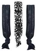 Damask/Black No-Tug Elastic Hair Ties/Bracelets