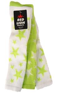 2-WHITE SOCKS W/FLUOR GREEN STARS/1 FL GRN WHITE