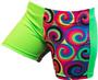 Gem Gear 4 Panel Green Neon 60s Swirl Shorts