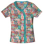 Cherokee Women's H.Q. Print Mock Wrap Scrub Tops