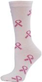 Nouvella Womens Pink Ribbon Crew Socks