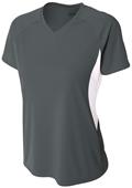A4 Womens Color Blocked Performance V-Neck T-Shirt A4 Womens Color Blocked Performance V-Neck T-Shirt
