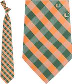 Eagles Wings NCAA Miami Woven Poly Check Tie