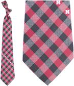 Eagles Wings NCAA Nebraska Woven Poly Check Tie