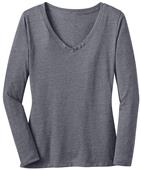 District Made Ladies' Textured LS V-Neck Tee Shirt
