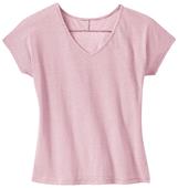 District Made Ladies' Mini Stripe Pink V-Neck Tee