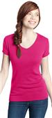 District Juniors 1x1 Rib V-Neck Pink Tee Shirts