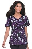 Landau Women's Rounded V-Neck Floral Scrub Tunic