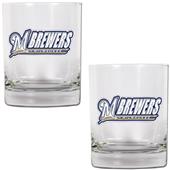 MLB Milwaukee Brewers 14 oz. 2pc Rocks Glass Set