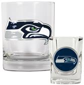 NFL Seattle Seahawks Rocks Glass / Shot Glass Set